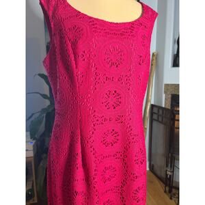Adrianna Papell Fuchsia Pink Crochet Lace Sheath Sleeveless Cocktail Dress